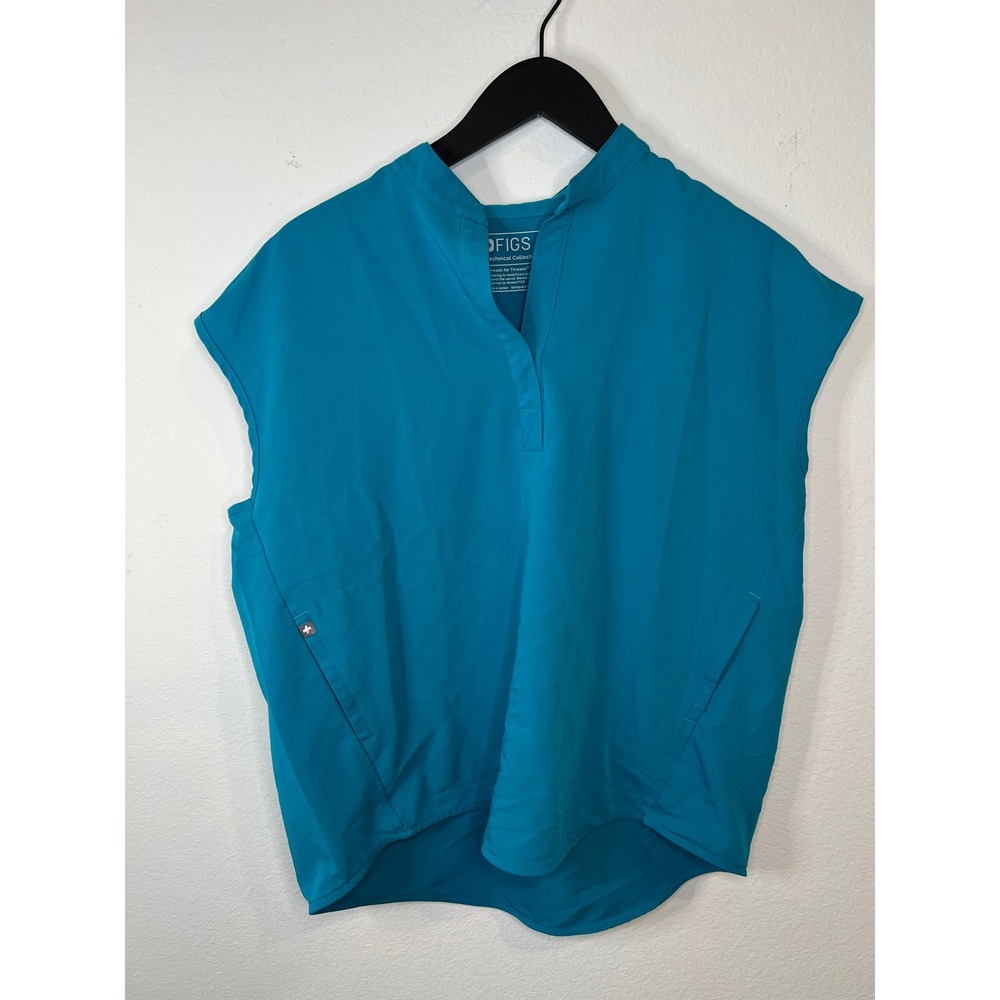 FIGS Women Scrub Top Technical Collection Cap Sleeve Teal Medium